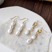 Natural Baroque Freshwater Pearl 14K Gold Filled Trendy Water Drop Design Lady Tassel Stud Earrings Bridal Jewelry Sets