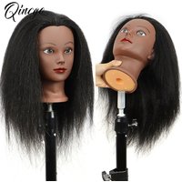African Mannequin Training Head With Real Human Hair Manikin Cosmetology Makeup Doll Heads And Stand For Practice Braid Styling