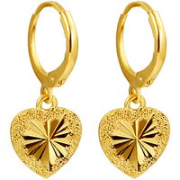 Boucles d'oreilles pendantes en or jaune 24 carats pour femmes, bijoux fins en forme de cœur romantique