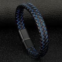 Men Genuine Leather Bracelet Bangle Black Braided Bracelet Stainless Steel Magnetic Clasps Wrist Band Male Bracelet Accessories