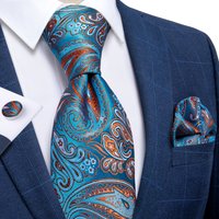 New Teal Blue Red Paisley Necktie Accessories 8cm Silk Business Wedding Tie Set Pocket Square Cufflink Cravat Men's Gift DiBanGu