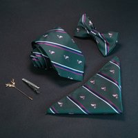 8 cm Red Men's Silk Tie Handkerchief Bow Tie Set Jacquard Weaving Necktie Dinosaur Fox Plane Dog Birthday Gift Wedding Party