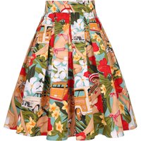 SISHION Car and Girls Printed Floral Summer Pleated Skirt with Bow SS0012 High Waist Vintage Cotton Women Skirt with Pockets