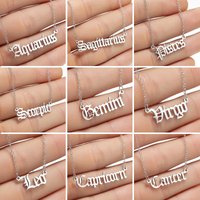 12 Constellation Jewelry Stainless Steel Zodiac Letter Necklace Aries Virgo Leo Taurus Gemini Cancer Old English Necklace Collar