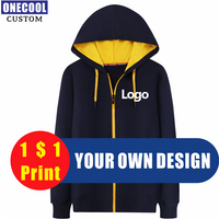 Hohe Qualität Baumwolle Zipper Jacke Individuelles Logo Stickerei Team Marke Sweatershirt Druck Persönliche Design Hoodies ONECOOL