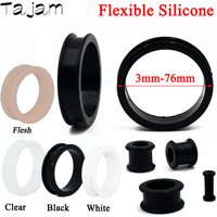 1Pair 3mm-76mm Big Size Hollow Black Silicone Flexible Double Flared Flesh Ear Tunnel Plugs Gauge Expander Stretchers Jewelry