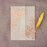 50X Rose Gold Foil Folded Vellum Jackets Translucent Semi-Transparent Silver Foil Wedding Invitations Cards Invite Envelopes
