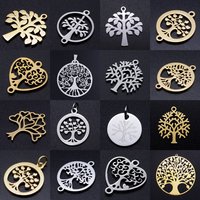 10pcs/Lot Stainless Steel Gold Color Tree of Life DIY Charms Wholesale Heart Connectors Pendant Necklace Making