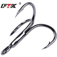 FTK Fishing TripleHooks High Steel Carbon Material Treble Black Fishing Hook Round Folded Saltwater Bass 2 # -10 # For Lure