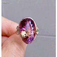Natural Purple Yellow Ametrine Quartz Faceted Ring Women Rare Adjutable Ametrine Ring 12*16mm Rare Jewelry AAAAAA