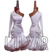 Latin Dance Dress Latin Skirt Competition Dress Costumes Performing Dress Practice Skirt Customize Adult Kids Lady White Flower1