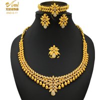 ANIID African Jewelry Set Big Necklace Dubai Ethiopian Gold Color Jewelery Earring Bracelet For Women Bridal Choker Wholesale
