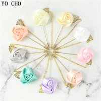 Rose Boutonniere Corsage Wedding Boutonniere Pin for Men Women Silk Buttonhole Groomsmen Party Prom Suit Accessories Brooches