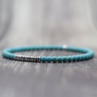 New 4mm Stone Bracelet Men Natural Volcanic Rock Tiger Eye Braslet Beaded Silver Color Hematite Elastic Braclet Pulsera Hombre