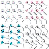 1/2PCS Crystal L shape nose stud set stainless steel zircon heart nose piercing ring star nose piercing stud lot nostril pircing