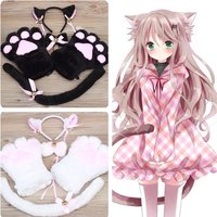 Anime Cosplay Costume Accessories Maid Cat claw Lolita Plush Glove Tail Paw Ear Set