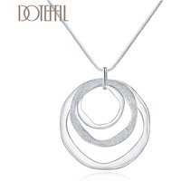 DOTEFFIL 925 Sterling Silver 18 Inches Three Circle Pendant Chain Frosted Necklace For Women Fashion Wedding Party Charm Jewelry