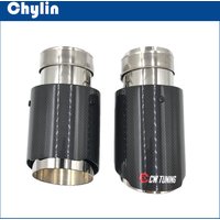 1 Piece Glossy Carbon Car Exhaust System Muffler Tip Tail Pipes Universal Straight Silver Stainless Steel For Ak Golf 7