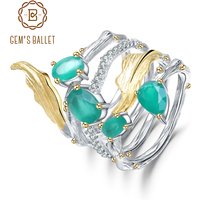 GEM'S BALLET 925 Sterling Sliver Vintage Neo-Gothic Ring 2.26Ct Natural Green Agate Gemstone Finger Rings For Women Fine Jewelry