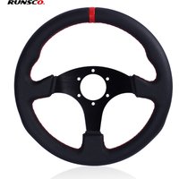330mm/13Inch Flat Steering Wheel Leather Aluminum Frame Racing Drift Pc Game Steering Wheel Universal