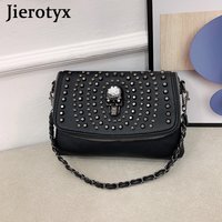 JIEROTYX New Design Women Shoulder Bag Vintage Punk Skull Tote Black Leather Crossbody Bags Fashion Rivet Hot INS Great Quality