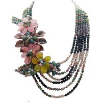 Y·YING Freshwater Black Pearl Agates Onyx Crystal Flower statement Necklace 22"