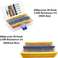 600PCS/LOT 1/4W Metal Film Resistor Kit 1% Resistor Assorted Kit Set 10 -1M Ohm hm Resistance Pack 30 Values each 20pcs