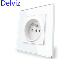 Delviz French Standard Outlet, Tempered Crystal Glass Panel, Household AC Interface 110-250V Ports, Wall Embedded 16A Power Sock