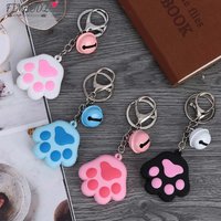FIMAO Cartoon Dog Cat Paw Keychain Soft Silicone Creative Animal Claw Bell Pendant Keyring for Women Kids Key Holder Pet Gift