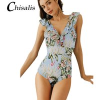 2025 Sexy Printed Swimsuit Women Ruffled One Piece Swimsuit Striped High Waist Push Up Swimwear Female Retro Bodysuit Monokini