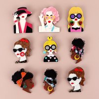 Cool Punk Lady Figure Acrylic Brooches For Women Female Cartoon Cute Lapel Brooch Pins Badges Dress Fashion Party Jewelry Gifts