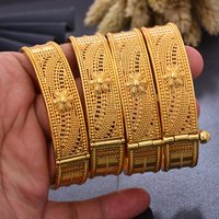 4Pcs/set Big Ethiopia 24k Dubai Gold Color Bangles For Women African Party Wedding Flower Gifts Bangles&Bracelets Jewelry Gifts