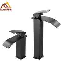 Bateria umywalkowa Quyanre Matte Black Waterfall, jednouchwytowa, mieszacz ciepłej i zimnej wody, kran do umywalki łazienkowej.