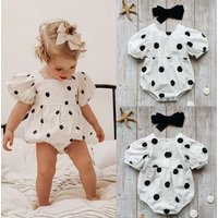 Summer Infant Baby Girls Short Sleeve Romper Bow Headband Polka Dot Printing Sweet Style Bodysuits Baby Clothing