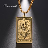 Dawapara Skeleton Tarot Necklace Amulet Marigold Tarot Card Major Arcana Necklaces Halloween Gift Stainless Steel Jewelry
