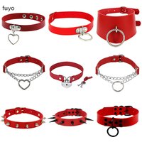 Fashion Round Chocker Sexy Heart Lock Key Rivets Red Goth Punk Chokers Gothic Choker Necklace for Women Hip Hop Bondage Cosplay