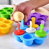 7 Holes Ice Cream Ice Pops Mold Food Grade Silicone Baby Ice Tray Ice Lolly Maker Reusable Popsicle Mold Fruit Shake Accessories