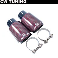 1Pcs Glossy Red Carbon Fiber Stainless Steel Universal Automobile Exhaust Pipe Muffler Pipe Carbon Fiber Exhaust Tip Accessories