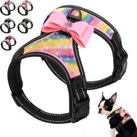 Fashion Reflective Bling Rhinestone Dog Harness Nylon Pitbull Pug Small Medium Dogs Harnesses Vest With Bowknot Dog Accessories