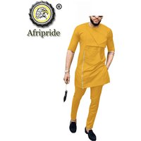 African Clothing Set for Men Suit Short Sleeve Dashiki Ankara Tribal Outfits Wax Print 100% Cotton Material AFRIPRIDE S2016009