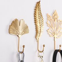Nordic Leaf Shape Hook Creative Gold/Green Coat Rack Adhesive Holder Wall Coat Key Hanger Free-Hole Home Wall Hanging Decoration