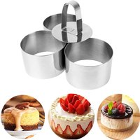 4 Piece Round Stainless Steel Mousse Cake Mold Baking Tools-Making Cake Decoration Tools,Includes 3 Rings And 1 Food Press