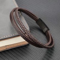 MingAo Designer Charm New Simple Brown Leather Bracelet for Men Stainless Steel Magnetic Clasp Fashion Men Jewelry Bangles Gift
