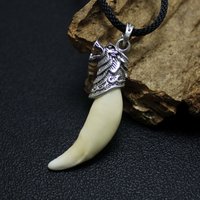 Boho Fang Charm Man Brave Real Tooth Pendant Punk Rock Wild Accessories Classic Jewelry