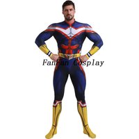 All Might Men Cosplay Costume Zentai Spandex Blue Full Bodysuit Jumpsuit Suit Superhero Costume for Adult