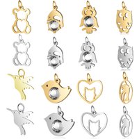 10pcs/lot Night Owl Dog Paw DIY Charms Wholesale Stainless Steel Dolphin Bird Cat Pendant Feather Hummingbird Connectors Charm