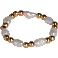 INS Metal Beads Natural Freshwater Pearl Ring Simple Elastic Rope Gold Plated Beads Ring for Women Girls Trendy Jewelry Gift