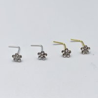30pcs/lot 925 Sterling Silver Nez Stud Flower Clear Crystal L Shape Nose Studs Piercing Jewelry