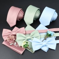 Solid Color Tie Set For Men Sage Green Pink Flower Pin Necktie Hanky Cufflinks Brooch Set Groom Suit Wedding Shirt Accessory