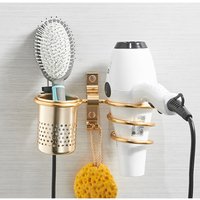 Dual-Purpose Hair Dryer Bracket Wall Hanging Storage Rack Black/Gold/Silver Adhesive Perforated Bathroom Stand for Organization
